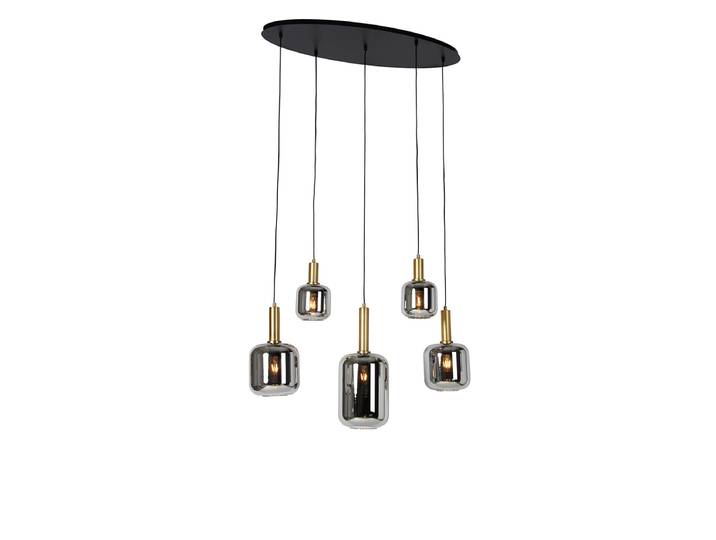 Suspension intelligente noire et dorée avec verre fumé ovale 5