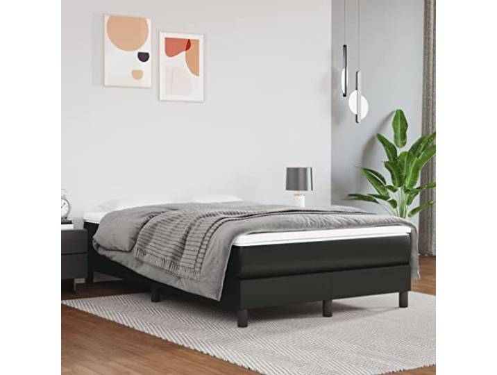 KTHLBRH Bettgestell Schwarz 135 x 190 cm Double Mehrschichtholz, 6 Fächer, Latten aus Sperrholz, Montage erforderlich