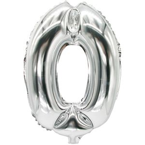 Papstar Luftballons 86830 Zahlenballon 0, silber, Folienballon, 20 x 35 cm