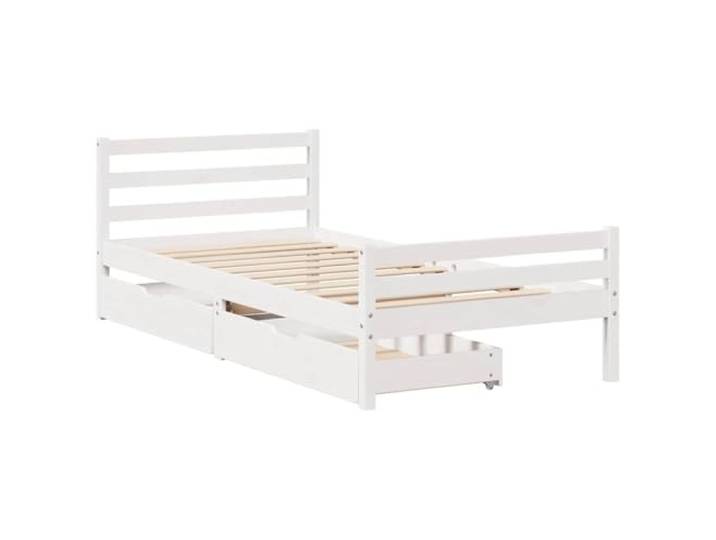 KTHLBRH Einzelbett weiß 100 x 200 cm Massivholz Kiefer Mit 2 Schubladen, Lattenrost, Rollen, Kapazität 100 kg