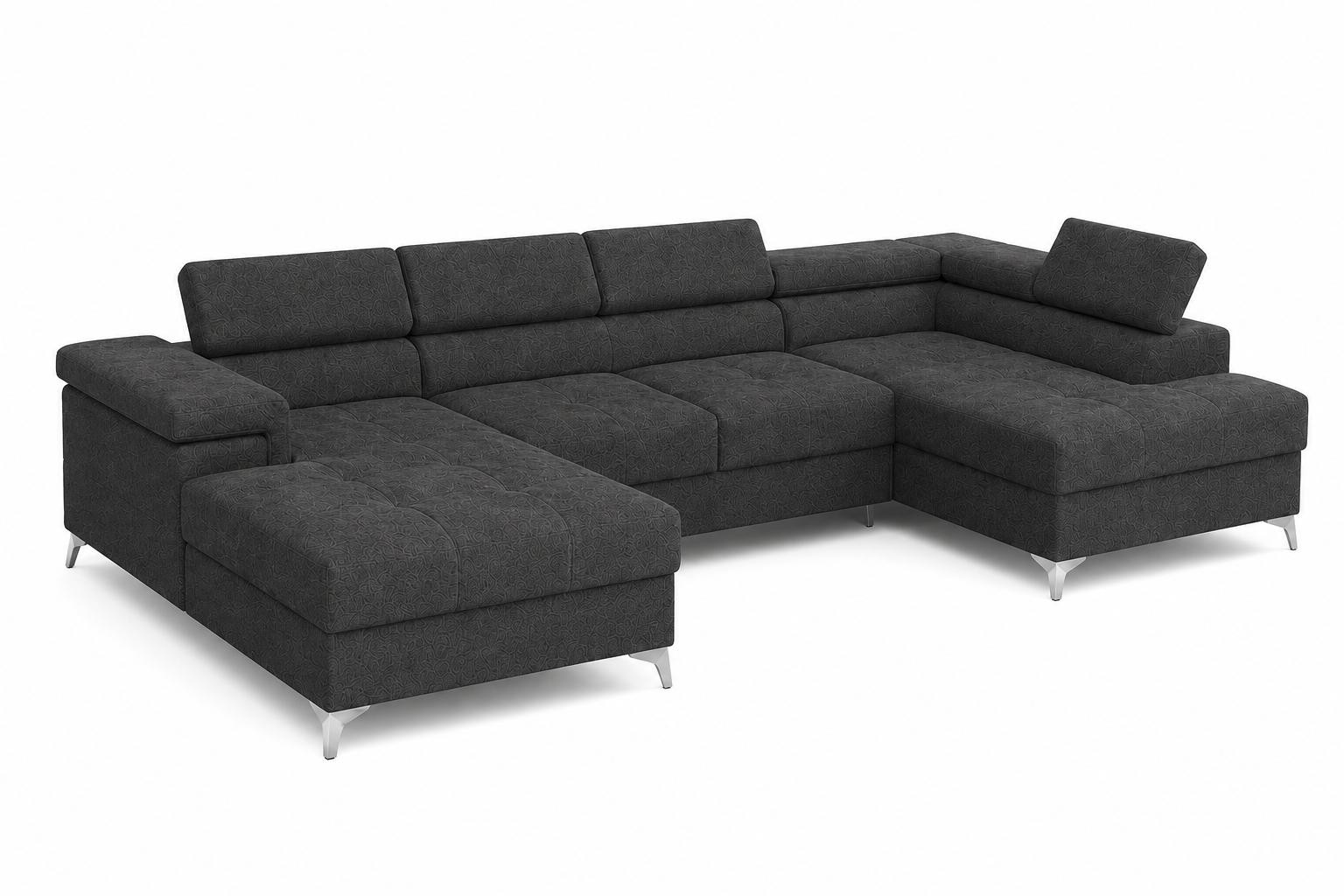 Michael-Angelo U-vormige chaise longue met opbergruimte, zwart, B: 345 cm, D: 90 cm, H: 202 cm