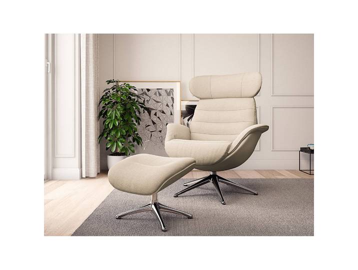 Relaxsessel LESO Beige/Beige Webstoff Saia ohne Hocker Chrom glänzend 90 x 107 x 90cm