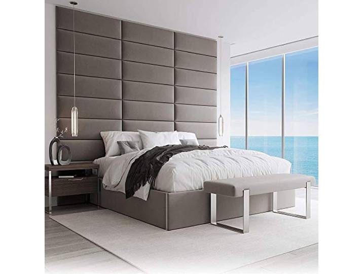 VANT Gepolsterte Kopfteile - Accent Wall Panels - 4er Pack - Einfach Passen - König und Zwilling Bett Größen (Plüsch Samt Gothic Grau, 76cm BREITE)