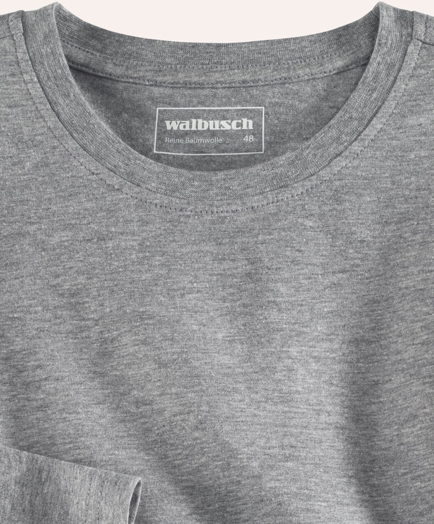 Walbusch Langarm-Shirt Rundhalsausschnitt, , Farbe Grau, 50, reine weiche Baumwolle bequem und formstabil Herren