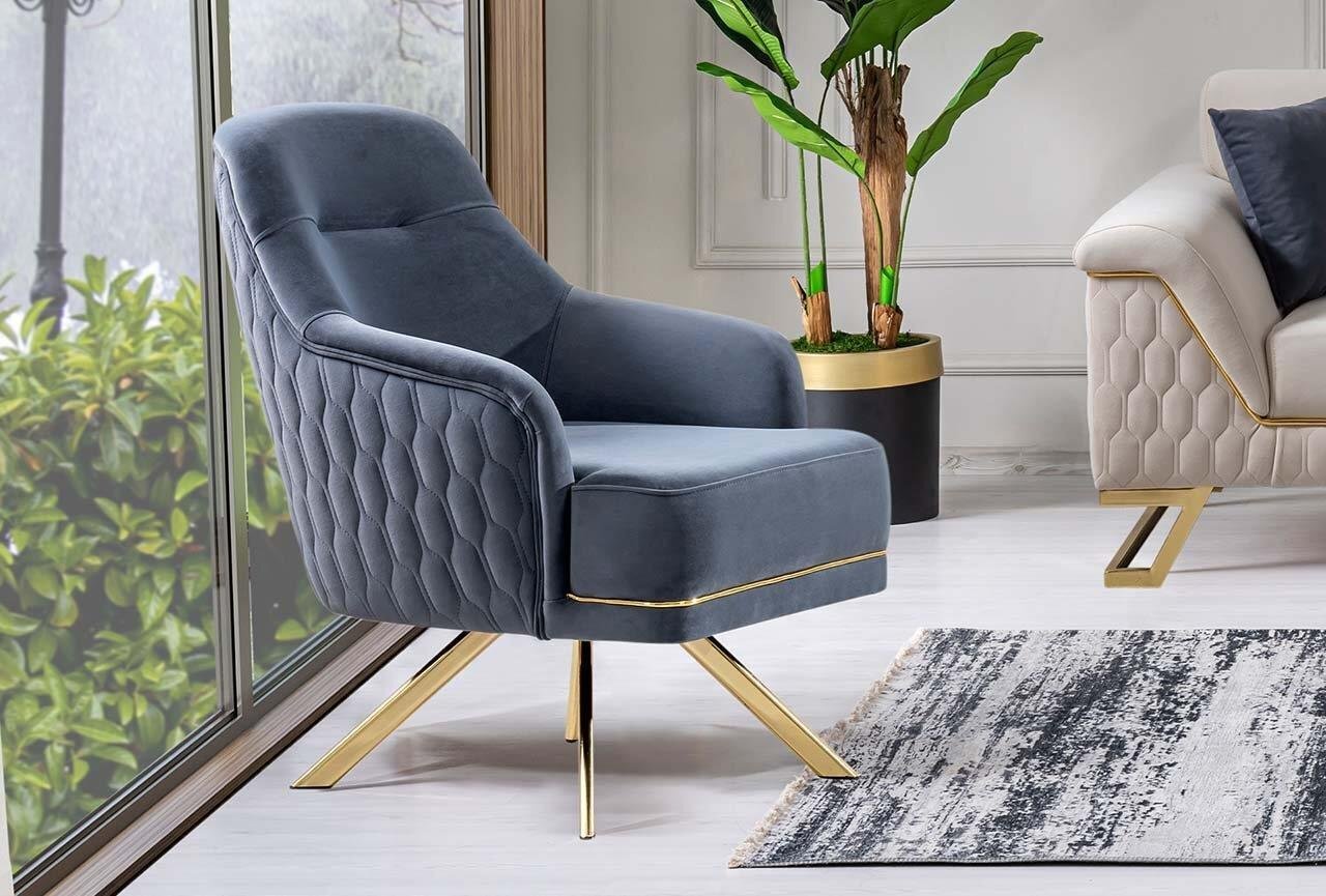 Blauer Einsitzer Designer Einrichtung Edelstahlsessel Wohnzimmer Möbel