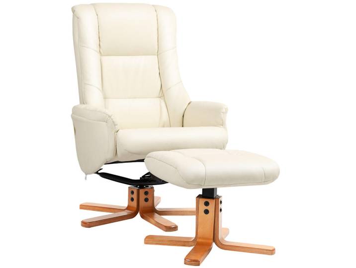Homcom Relaxsessel mit Hocker, Fernsehsessel mit Liegefunktion, Wippfunktion, Schwarz, Creme, Kunststoff, Echtholz,Buche, Füllung: Schaumstoff,Schaumstoff, einzeln stellbar, 84x102x71 cm, Wohnzimmer, Sessel, Relaxliegen