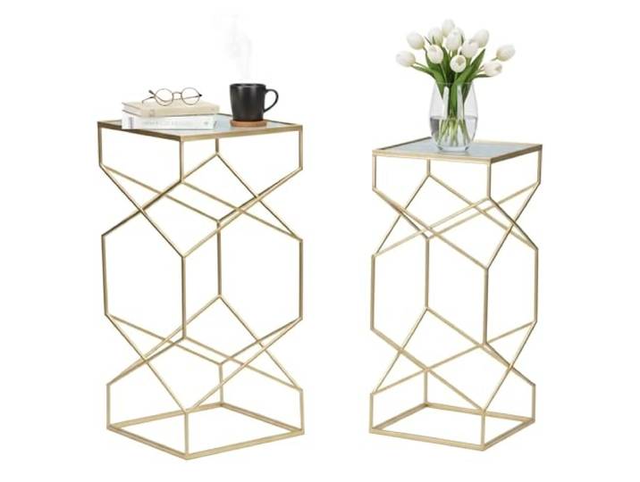 Dmora Couchtisch Bibbiena 31,5x31,5x68h cm Gold Zeitschriftenhalter