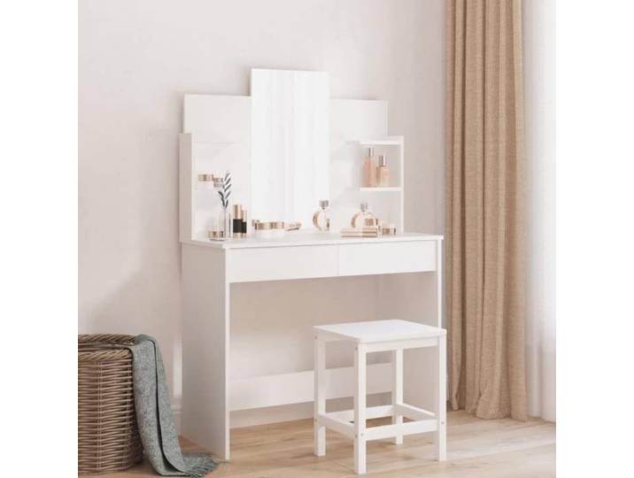 (Blanc)Coiffeuse Maquillage avec miroir blanc 96x39x142 cm 691697