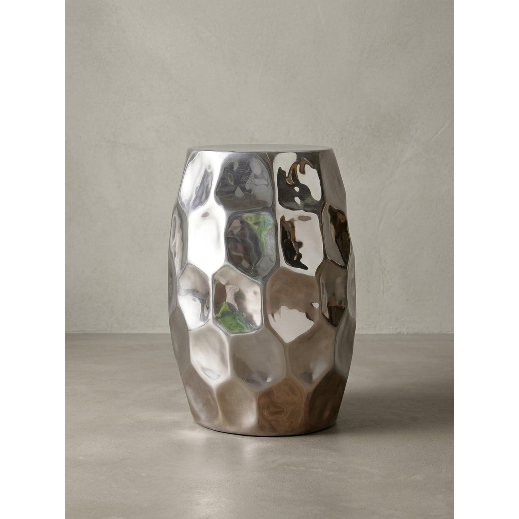 Beistelltisch Aluminium Orientalisch Rund Hammerschlag, Silbern 30x30x47 cm