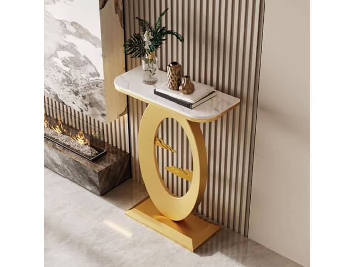 ZSCNYHMT Konsolentisch für Eingangsbereich aus Sinterstein mit Eisenrahmen Wasserabweisende Oberfläche, einfache Reinigung, stabile Tragkraft, für Flur und Wohnzimmer(C,80cm/31.5in)