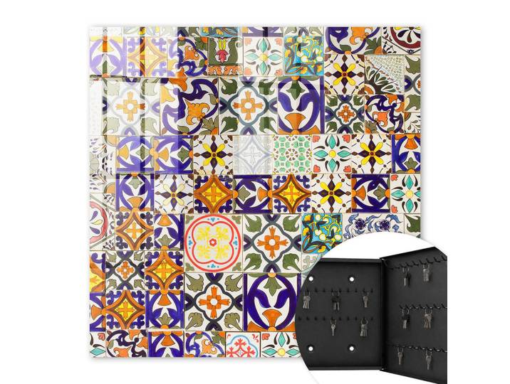 Tulup Schlüsselbox Schwarz 30x30 cm- Türöffnung nach rechts - Bunte Fliesen, Blau, Metall, Galaxis, Rechteckig, 30x30x5 cm, Garderobe, Schlüsselkästen & Schlüsselboards
