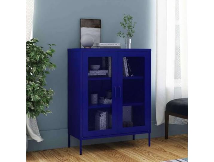 GPWERSDF Lagerschrank Marineblau 80x35x101,5 cm Stahl mit 2 Gittertüren Stahl, verstellbare Stellfüße, Einlegeböden, Gittertüren, Marineblau, robust, langlebig
