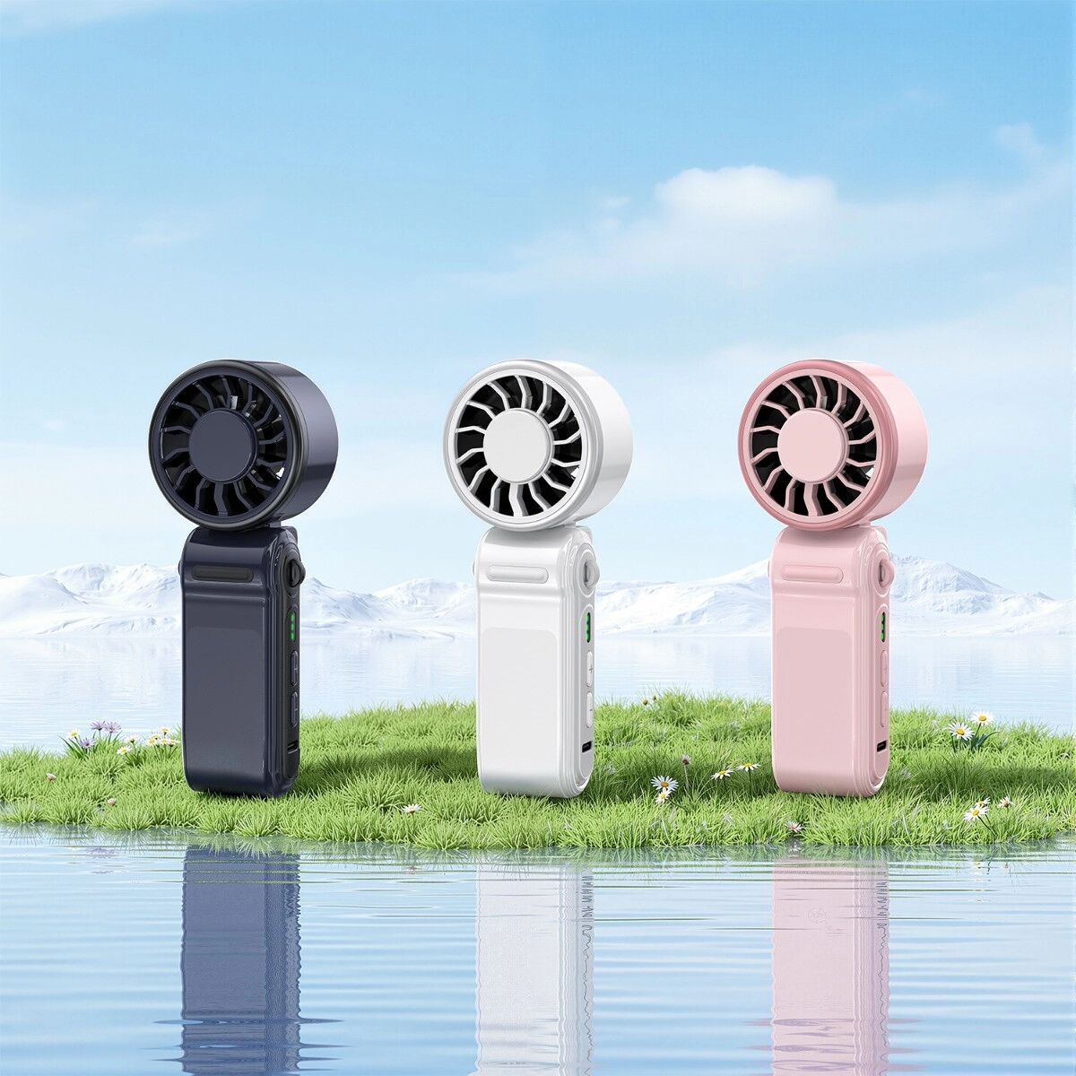 INF Handgehaltener faltbarer Ventilator - Tragbare Mini-Hochgeschwindigkeitsturbine, halsaufhängbar & klappbar, 2000mah, Rosa