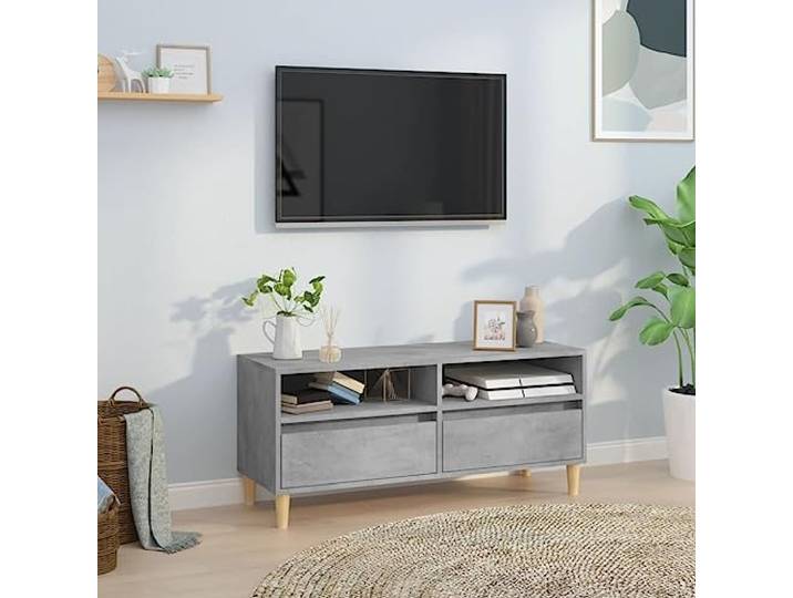HEFZGDB TV-Schrank Betongrau 100x34,5x44,5 cm Holzwerkstoff mit Stauraum für Unterhaltungselektronik und Aufbewahrung