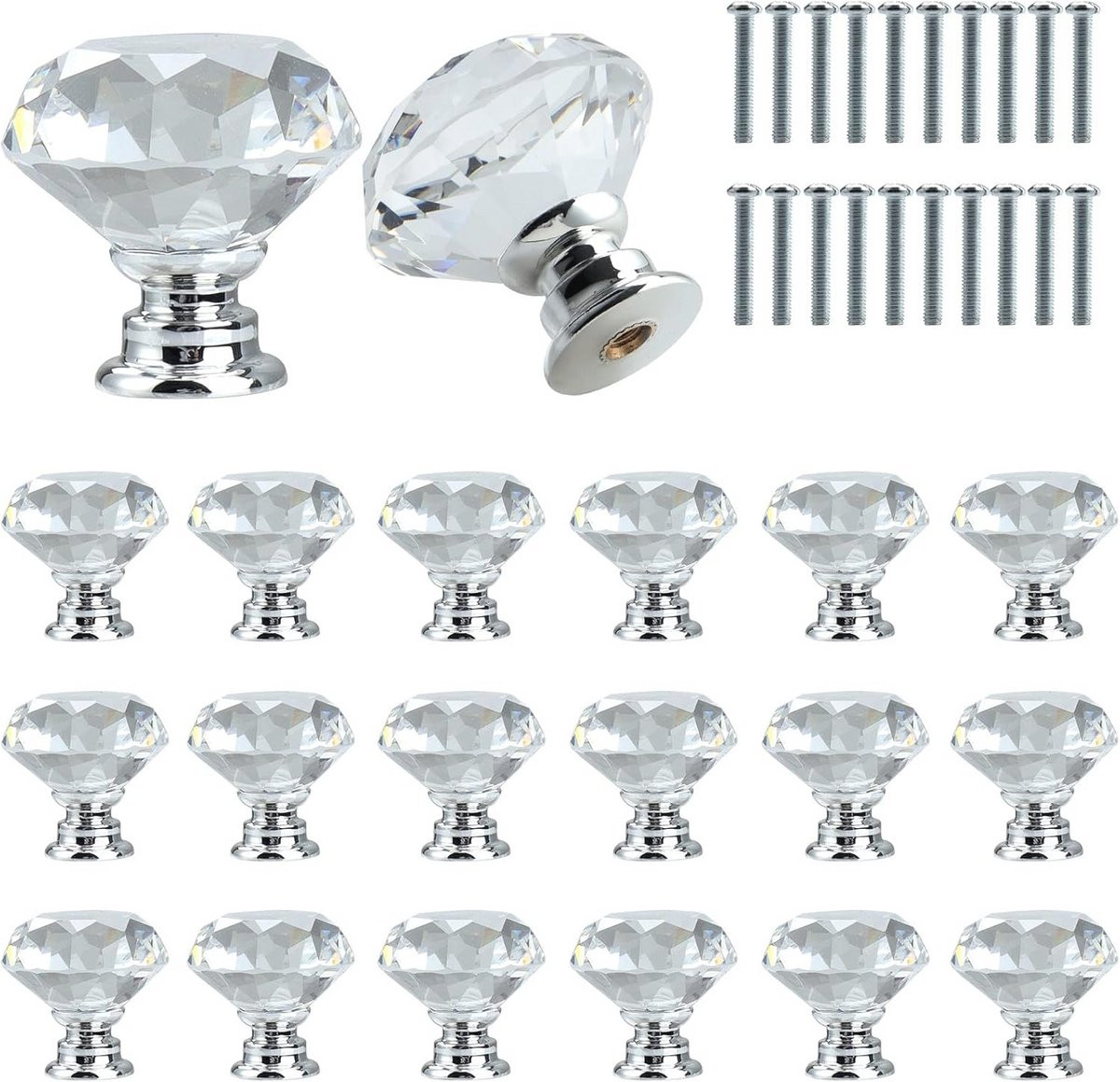 Clear Crystal Glass Diamond Deurknoppen 30mm - Luxe Handvatten voor Kasten en Meubels