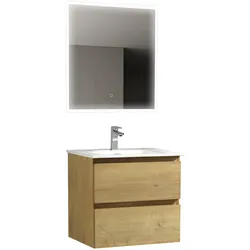 Alpenberger Badmöbel Set Waschbecken mit Unterschrank | Gäste WC Waschtisch mit LED Badspiegel | Badezimmermöbel 60 cm Breit Waschbeckenunterschrank