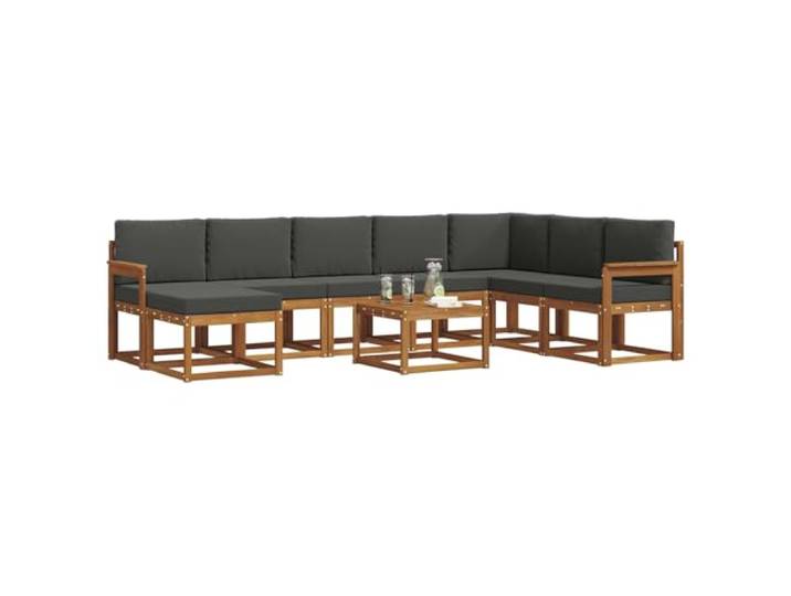 KTHLBRH Sofa-Set für den Außenbereich, 9-teilig, Akazienholz Modular, inkl. Kissen, Lattenrost-Design, für Garten und Terrasse