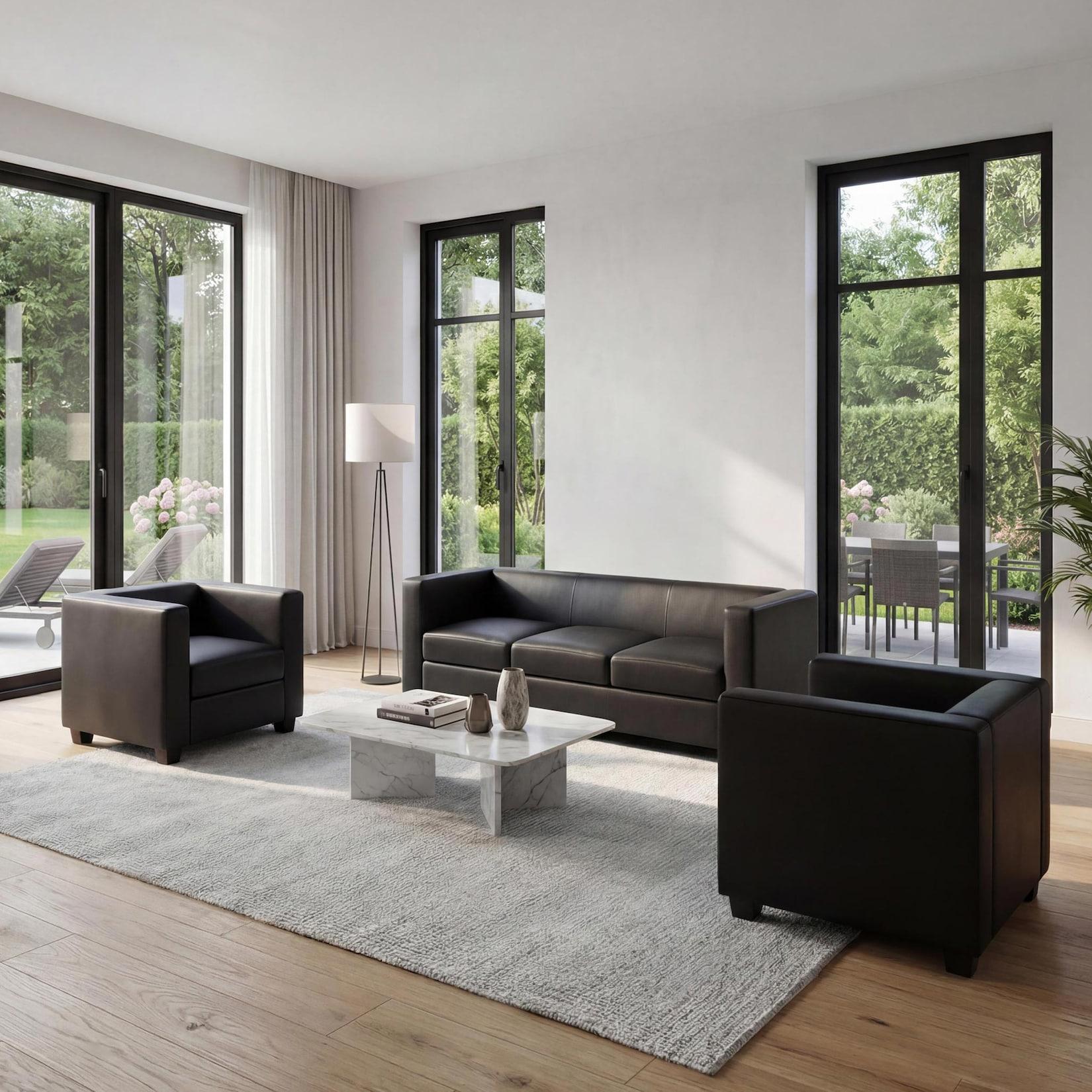 3-1-1 Couchgarnitur Lille, Kunstleder ~ schwarz