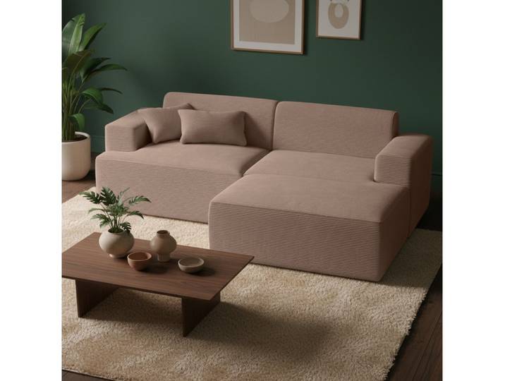 skølm Sofa Freki aus Cord, Vollschaumcouch mit Federkern und Vakuum-Kompression, Taupe, Couch 3 Sitzer inkl. Hocker und 2 Kissen, kein Aufbau erforderlich