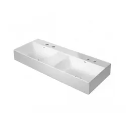 Duravit DuraSquare Doppelwaschtisch, Möbel-Doppelwaschtisch 120x47cm, 2 Hahnlöcher, ohne Überlauf, mit Hahnlochbank, 23531200401, Farbe: Weiß mit Wondergliss