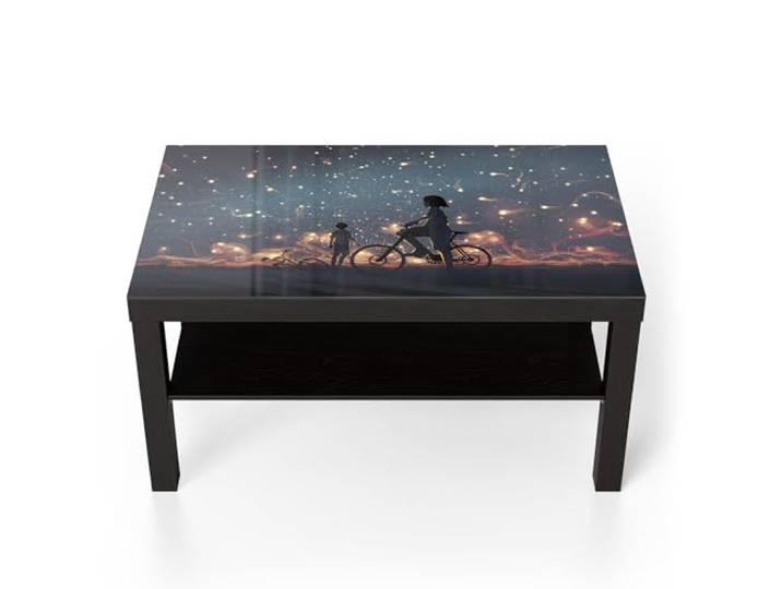 DEQORI Glastisch schwarz groß 90x50 cm Motiv Magische Radtour ausgefallener Beistelltisch aus Glas Hochglanz Couchtisch fürs Wohnzimmer moderner Couch Tisch mit Design