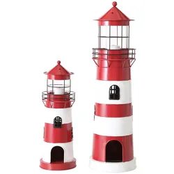 Boltze Laterne roter Leuchtturm, 2 tlg, 42-64 cm