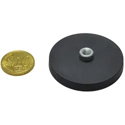 8 Gummierte Magnete mit Gewindebuchse 43 mm | schwarz | M5, Neodym, Gummi, Stahl