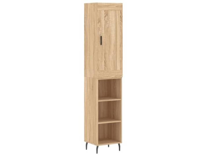 Highboard Sonoma-Eiche 34,5x34x180 cm Holzwerkstoff Metallfüße, praktische Tür, reichlich Stauraum, Holzwerkstoff, Sonoma-Eiche