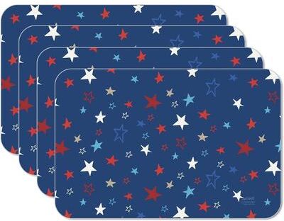 CounterArt Stars & Fireworks 4 Pack Reversible Easy Care Flexible Plastic Placemats Made in The USA BPA Free PVC Free Easily Wipes Clean