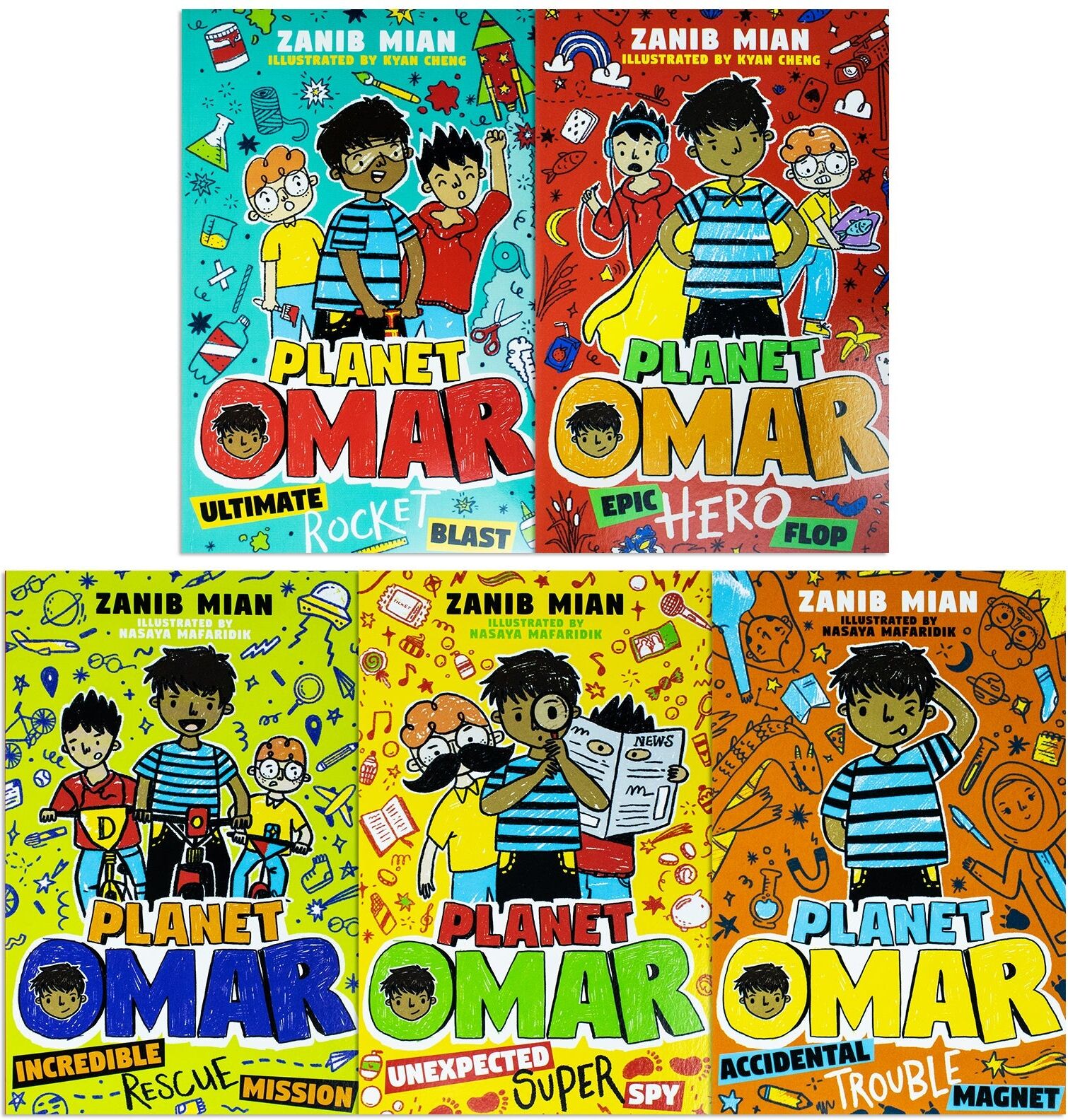 Hachette Planet Omar 5 Books Collection Set by Zanib Mian – Accidental Trouble Magnet, Unexpected Super Spy & Fun Adventure Stories for Kids