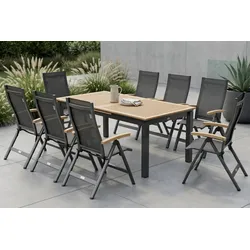 OUTFLEXX Garten-Essgruppe, 8 Personen, ausziehbarer Tisch 180–240 cm, Aluminium/Teakholz FSC®-zertifiziert