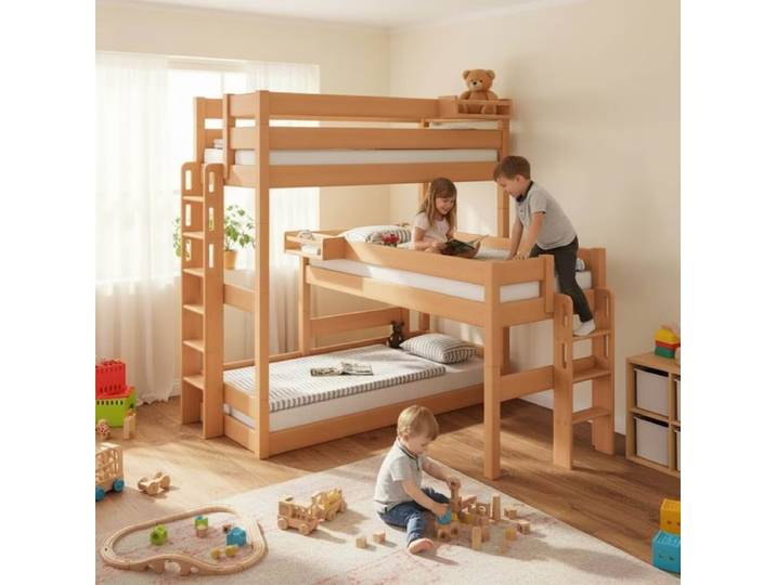 Etagenbett Trio – massive Buche