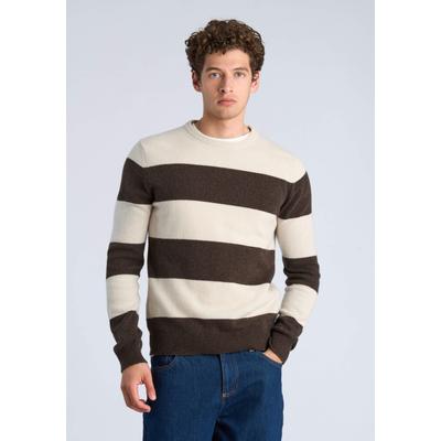 Strickpullover LINDBERGH "Strickpullover Relaxed Fit", Herren, Gr. S, braun (dk braun mel), Obermaterial: 80% Wolle, 20% Nylon, unifarben, Rundhals, Pullover Strickpullover
