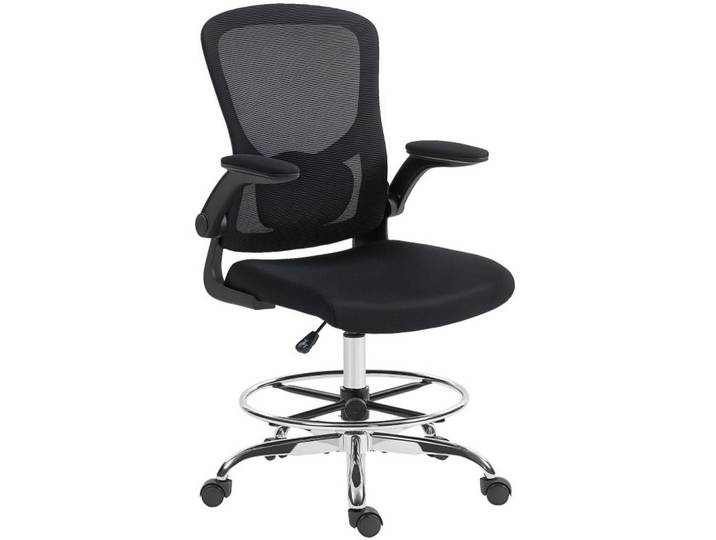 Okwish Drehstuhl 60/60/132 cm schwarz aus Polyester mit 4D-Lendenstütze, Schwarz, Kunststoff, 60x132x60 cm, Büromöbel, Bürostühle, Drehstühle