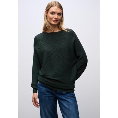 Rundhalspullover STREET ONE, Damen, Gr. 34, evernight grün, Stoff, 52% Viskose, 28% Polyester, 20% Polyamid, unifarben, normal normal, U-Boot-Ausschnitt, Bündchen, Pullover Rundhalspullover, aus Feinstrick