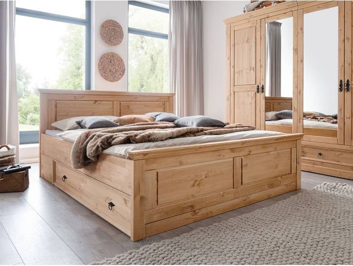 Doppelbett inkl. Bettkästen 180x200cm 'Anne' Kiefer eichefarbig