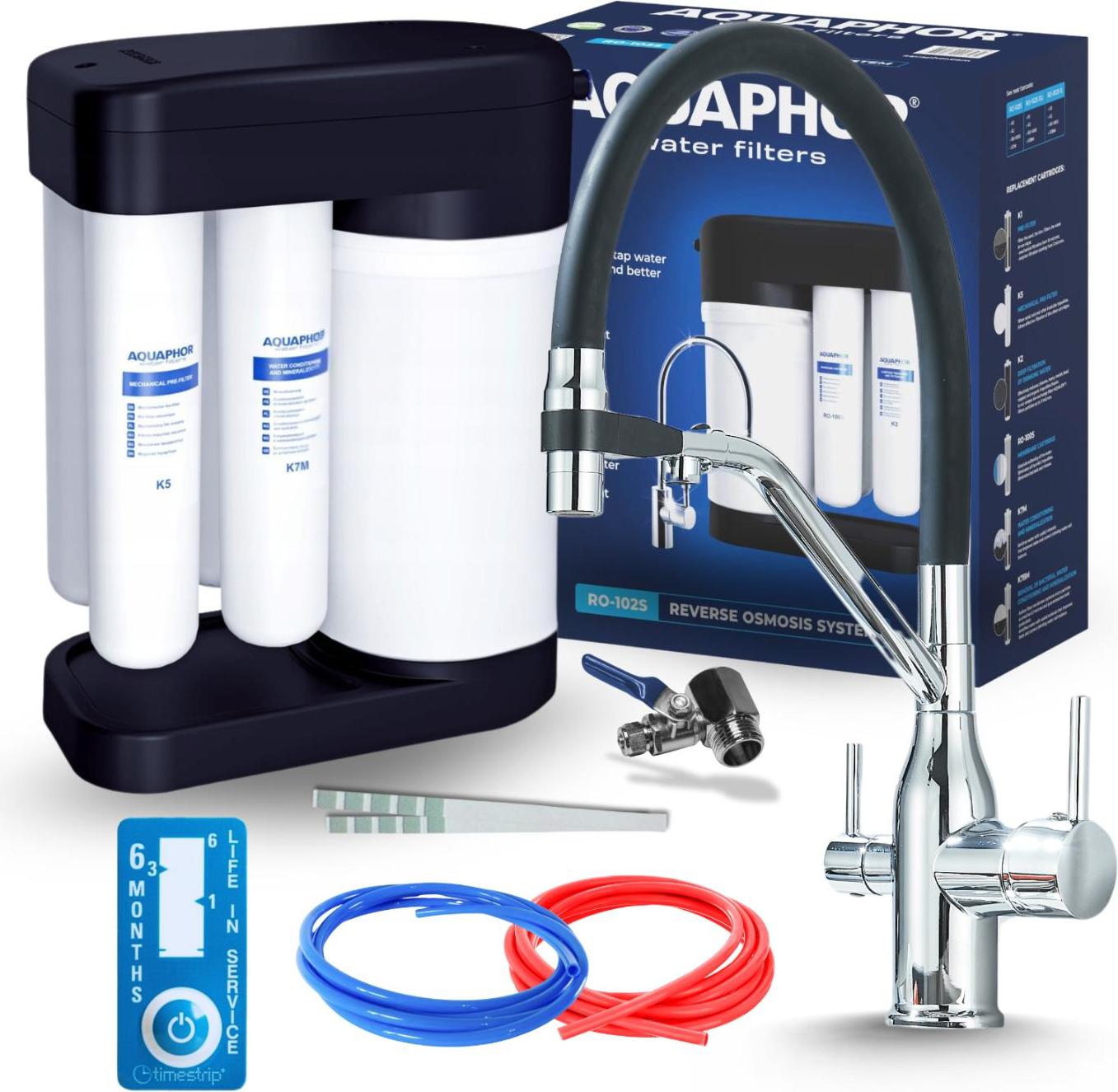 Wasserfilter Set Morion mit 3-Wege Küchenarmatur Magneto Chrom, Umkehrosmose, ausziehbare Brause, 360° schwenkbar