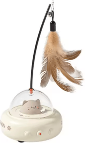 Inspire Picks Smart UFO Electric Cat Teaser Toy Interactive Feather Wand With Bell For Cats white