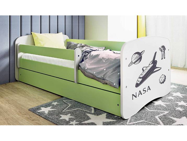 Einzelbett Buyo - Raumfahrt 80 x 160cm mit Lattenrost Grün/Hellgrün