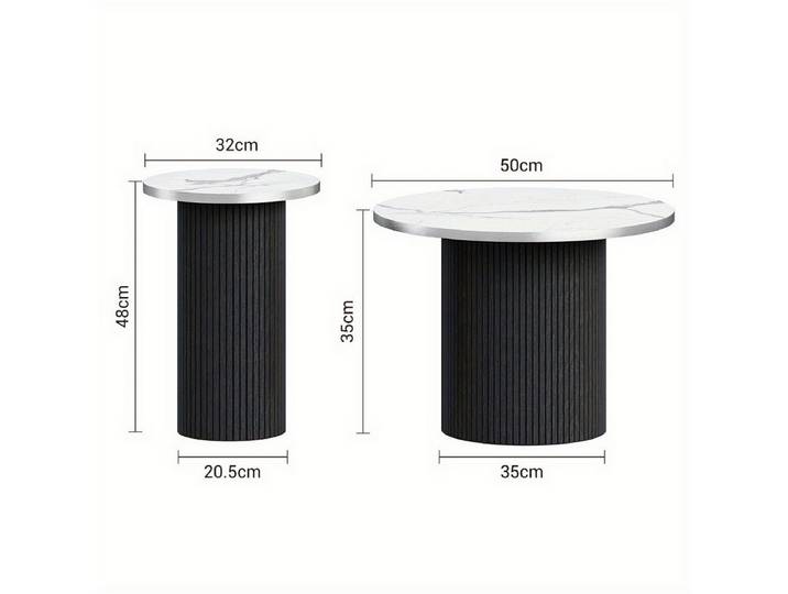 ToteBox Couchtisch Runder Couchtisch 2er Set, Kaffeetisch mit römischer Säulenbasis