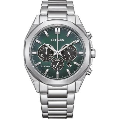 Chronograph CITIZEN, silber (silberfarben, dunkelgrün), Armbanduhren, Herren, Chronograph, Armbanduhr, Herrenuhr, Solar, Stoppfunktion, Edelstahlarmband