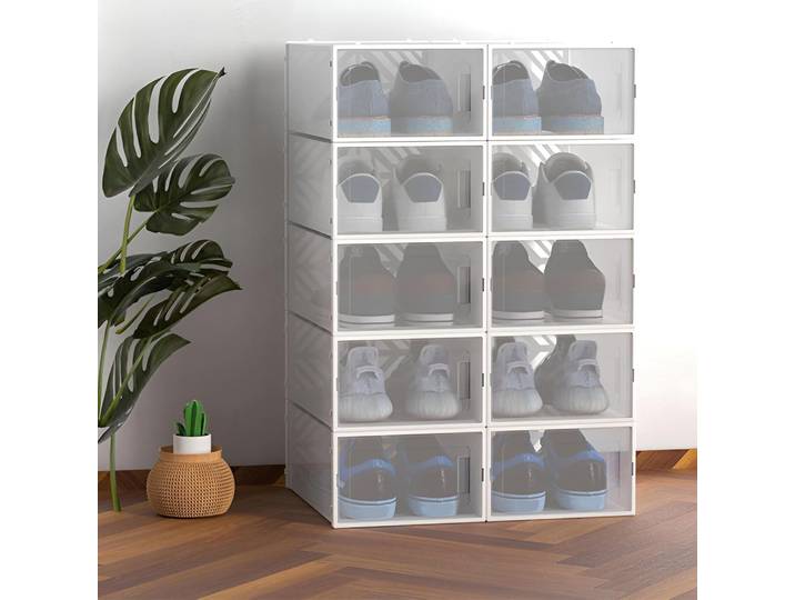 Boîtes à chaussures empilables, lot de 20 boîtes de rangement pour chaussures, pour ranger les chaussures, plastique blanc, 92*70*34,5 cm