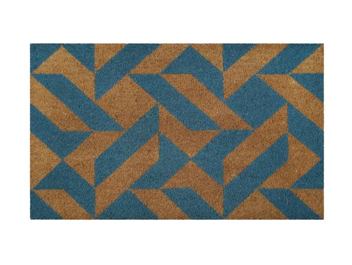 Paillasson en fibres de coco imprimé graphique bleu 60x90