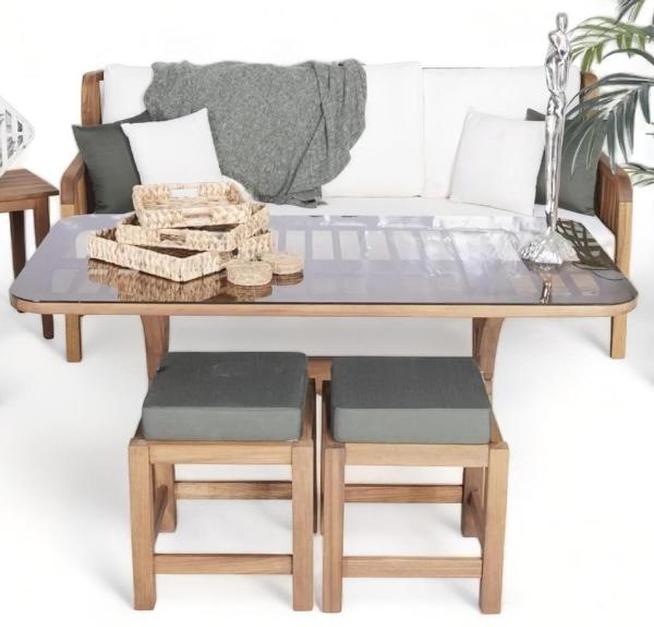 Set 4tlg 2x Hocker Sitzgruppe Sofa Couch Polster Garten Terrasse Möbel Tisch