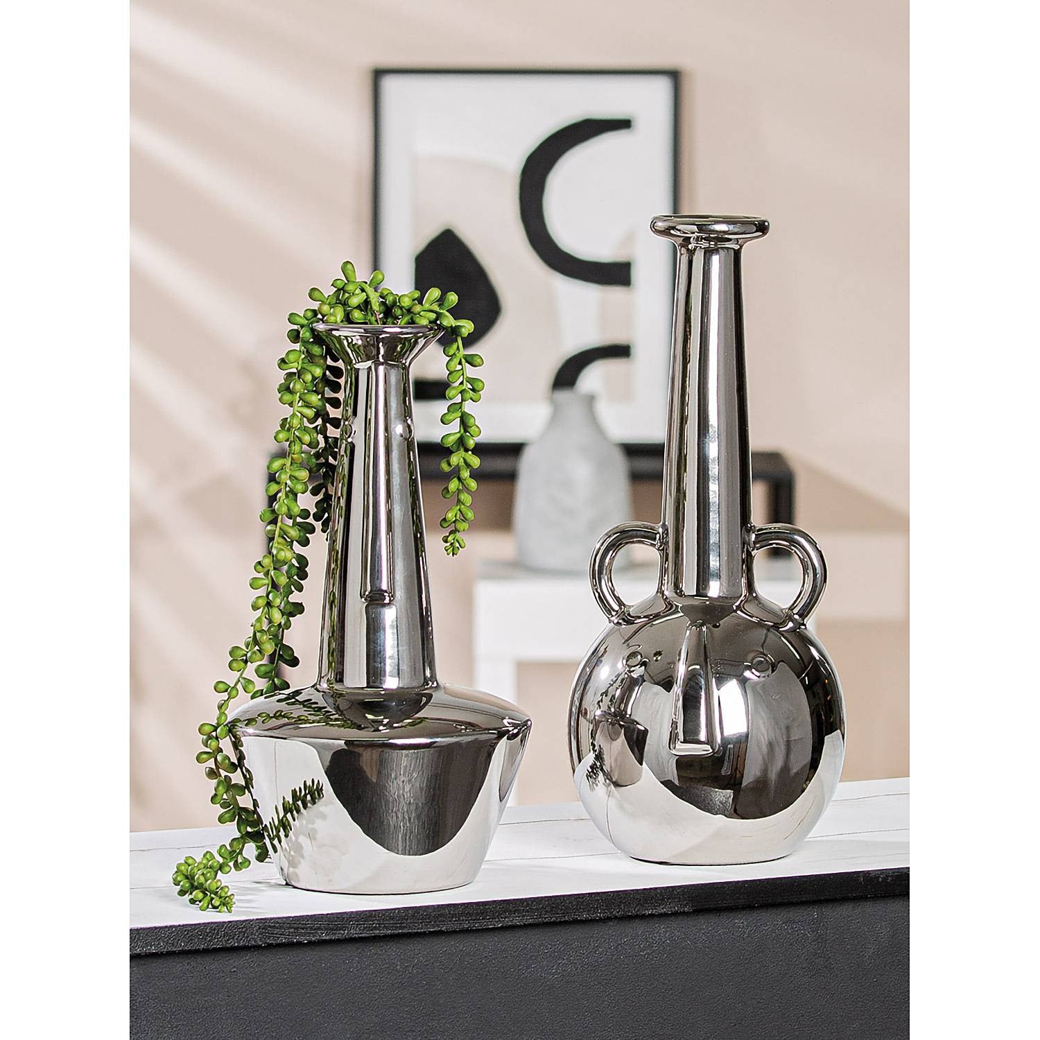 home24 Vaas Viso met handvat, Zilver, Diameter: 18 cm