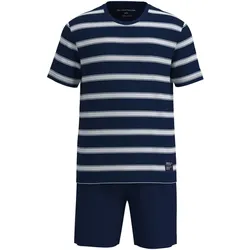 TOM TAILOR Herren Schlafanzug, kurz - Shorty, Pyjama, Rundhalsausschnitt, Baumwolle, Single Jersey Blau/Weiß / M
