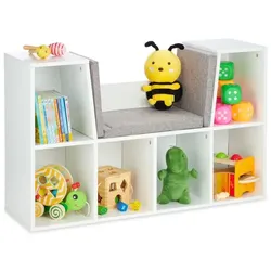 Relaxdays Bücherregal mit Sitzkissen Weiß,Grau