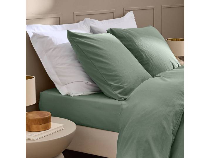 Drap housse 160x200 coton lavé sauge Douceur d'Intérieur Linella