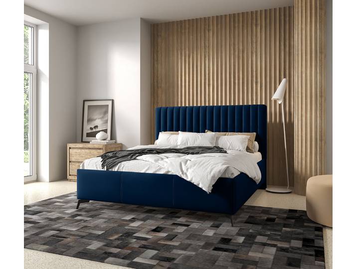 Lit capitonné SETOW 140 x 200cm Velours Fraya Bleu
