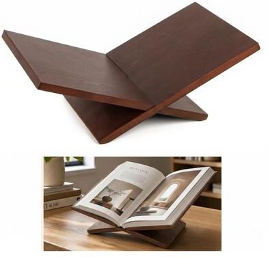 Garvee Adjustable Wood Book Stand, Collapsible Reading Holder with Matte Black Finish, Ergonomic Hands-Free Stand